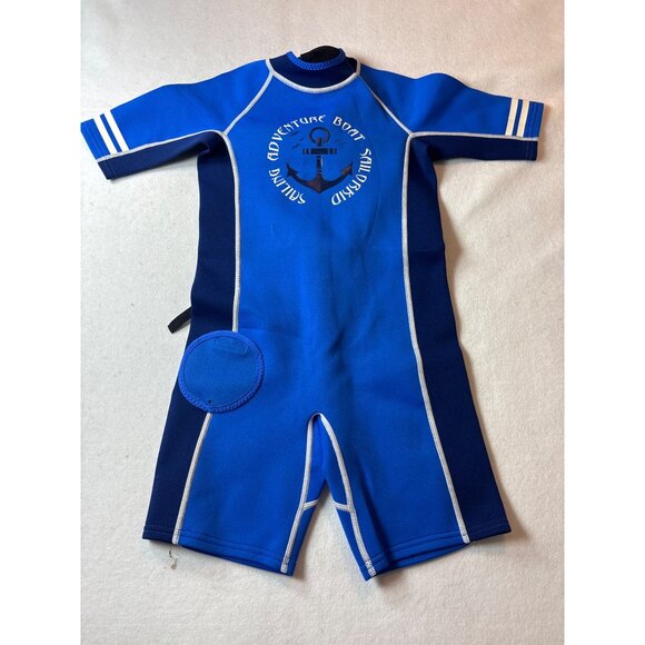 Junior Adventure Boat Themed Short Sleeve Blue Wetsuit - Picture 1 of 10